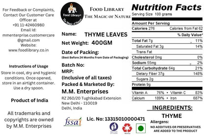 Food Library Dried Thyme Leaves (400 g)