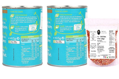 Combo of Baked Beanz, 415 gm (Imported) - Pack of 2 + Food Library Chilly Flakes 100gm