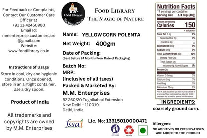 Food Library Yellow Corn Polenta, 400g