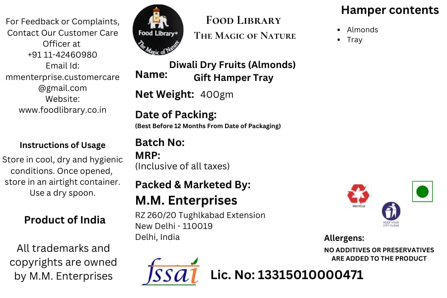 Food Library The Magic of Nature Diwali Dry Fruits (Almonds) Gift Hamper Tray