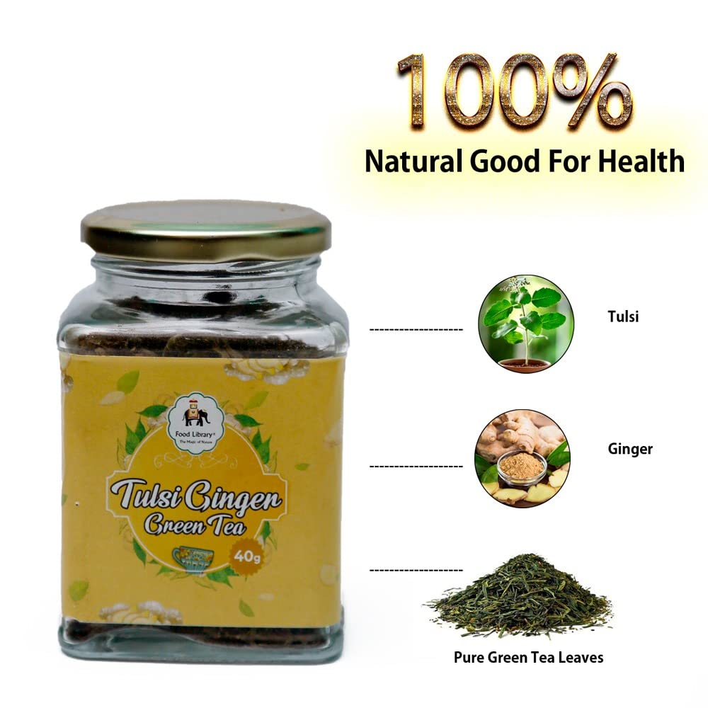 Food Library The Magic of Nature Herbal Tulsi Ginger Green Tea, 40g