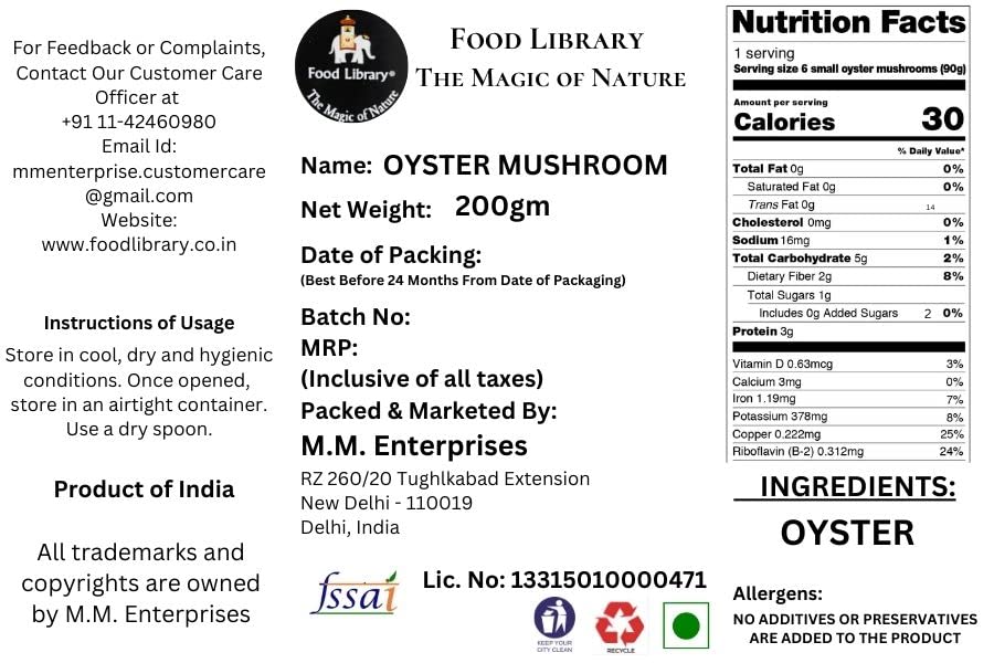 Food Library Dried Oyster Mushrooms, 200g