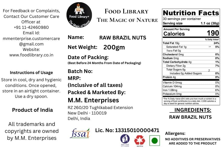 Food Library Raw Brazil Nuts, 200g