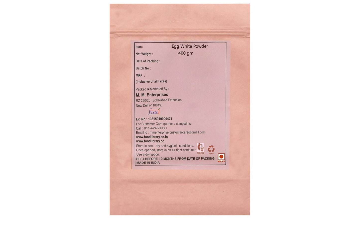 Food Library The Magic Of Nature Premium Egg White Powder - High Protein, Non-GMO, Ideal for Baking and Cooking, 400gm.