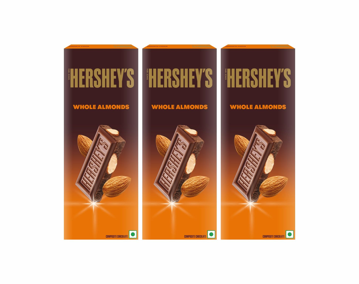 Hershey's Whole Almonds Chocolate Bar, 100 grams (Pack of 3)