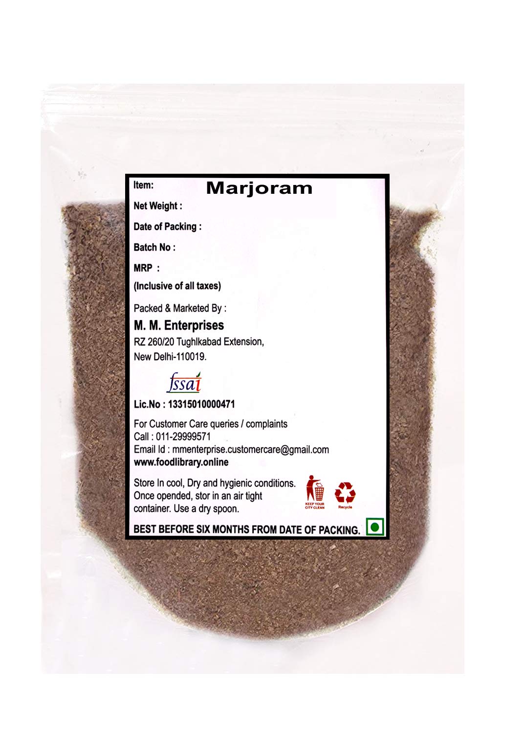 Food Library The Magic of Nature Dried Marjoram Seasoning (Herb), 200g
