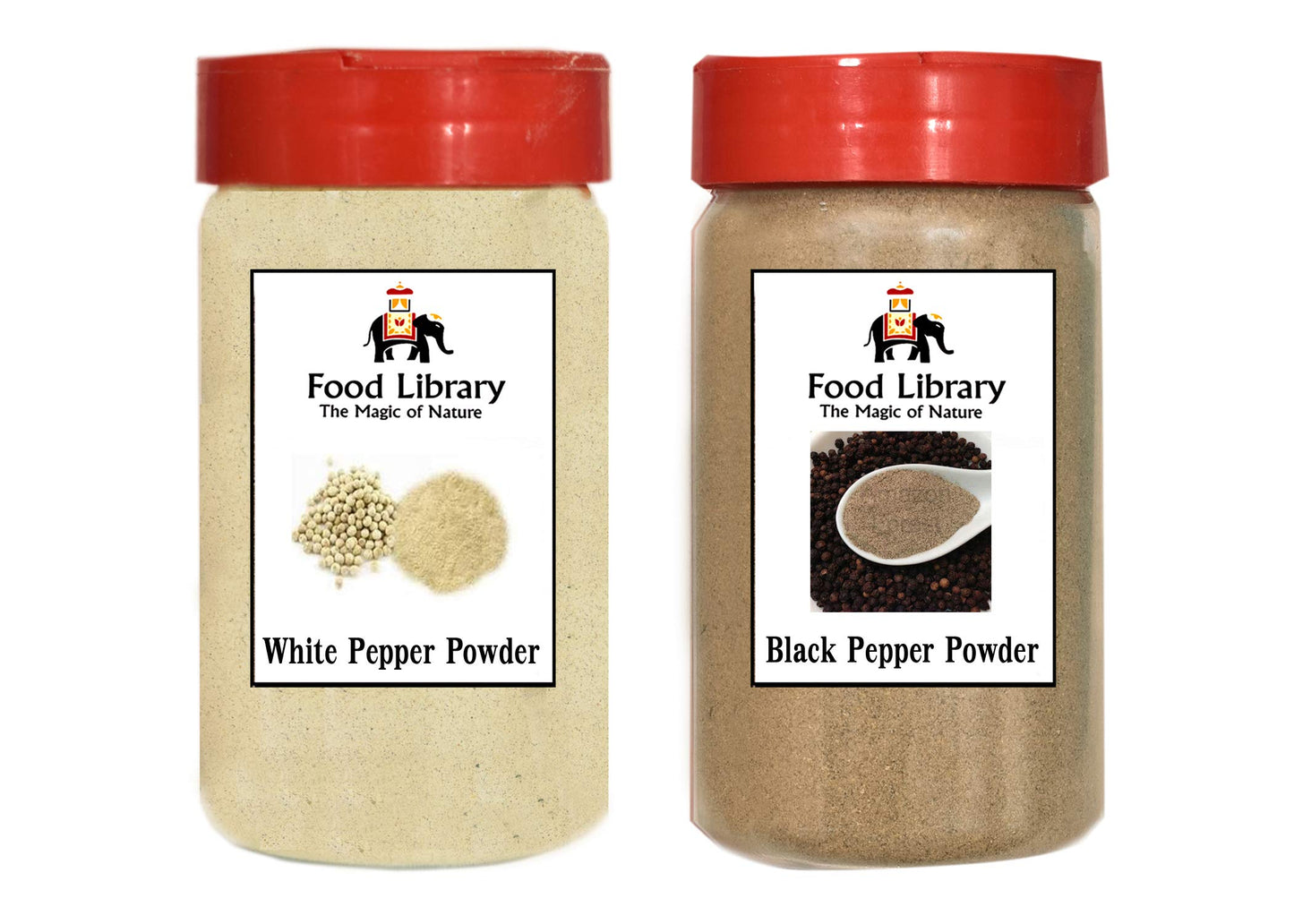 Food Library The Magic of Nature Combo of Black Pepper & White Pepper Powder Sprinkler, 100g Each