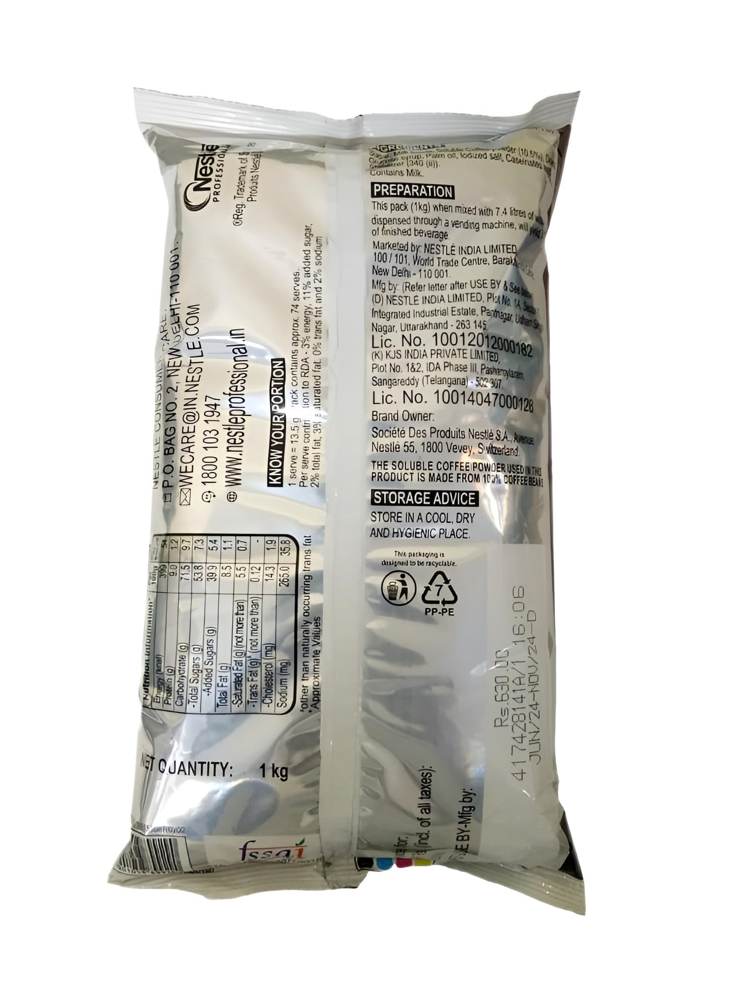 Nescafe Signature Blend Coffee Premix for Vending Machine, 1kg, Powder, Bag