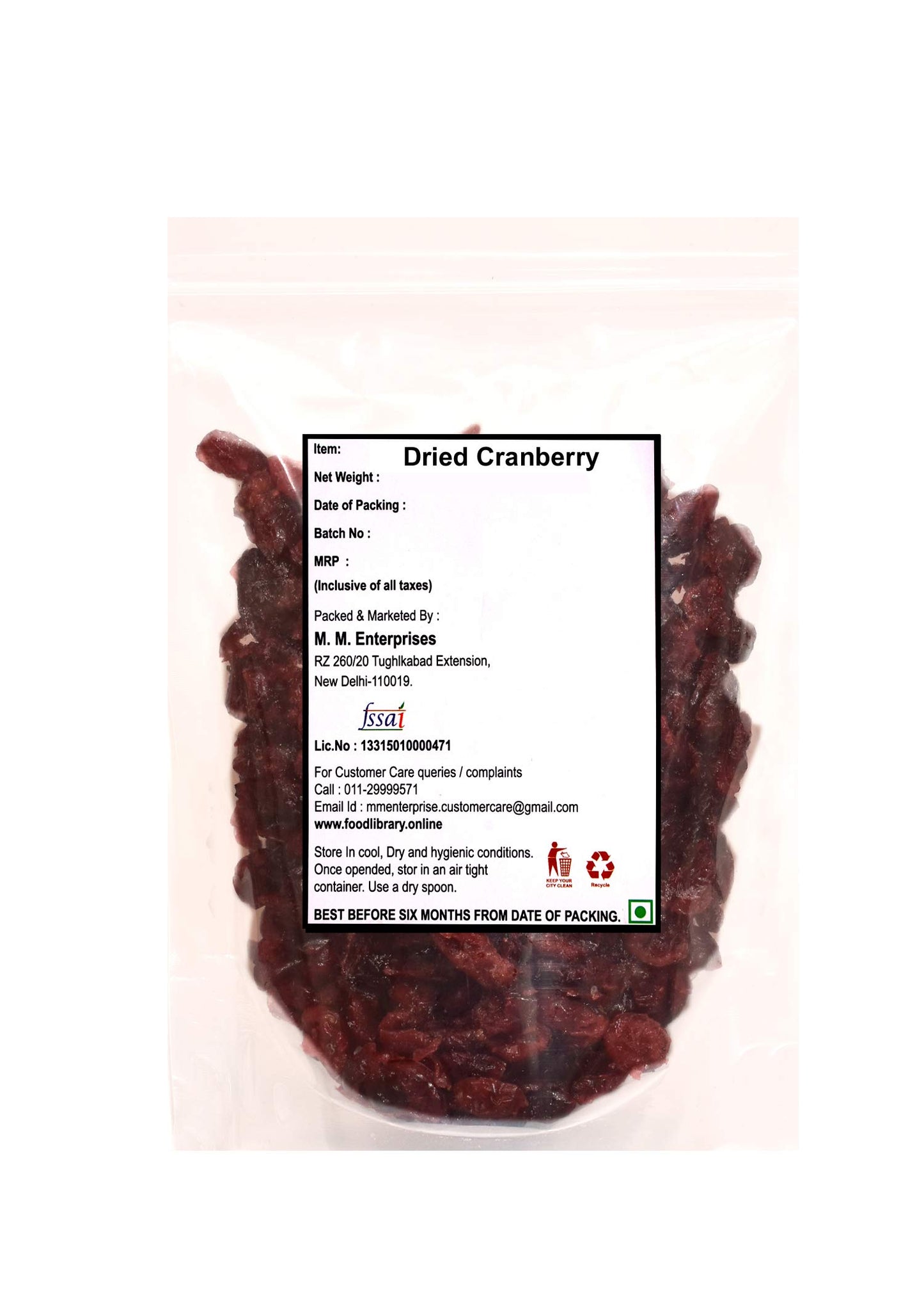Food Library Dried Cranberries (200g)
