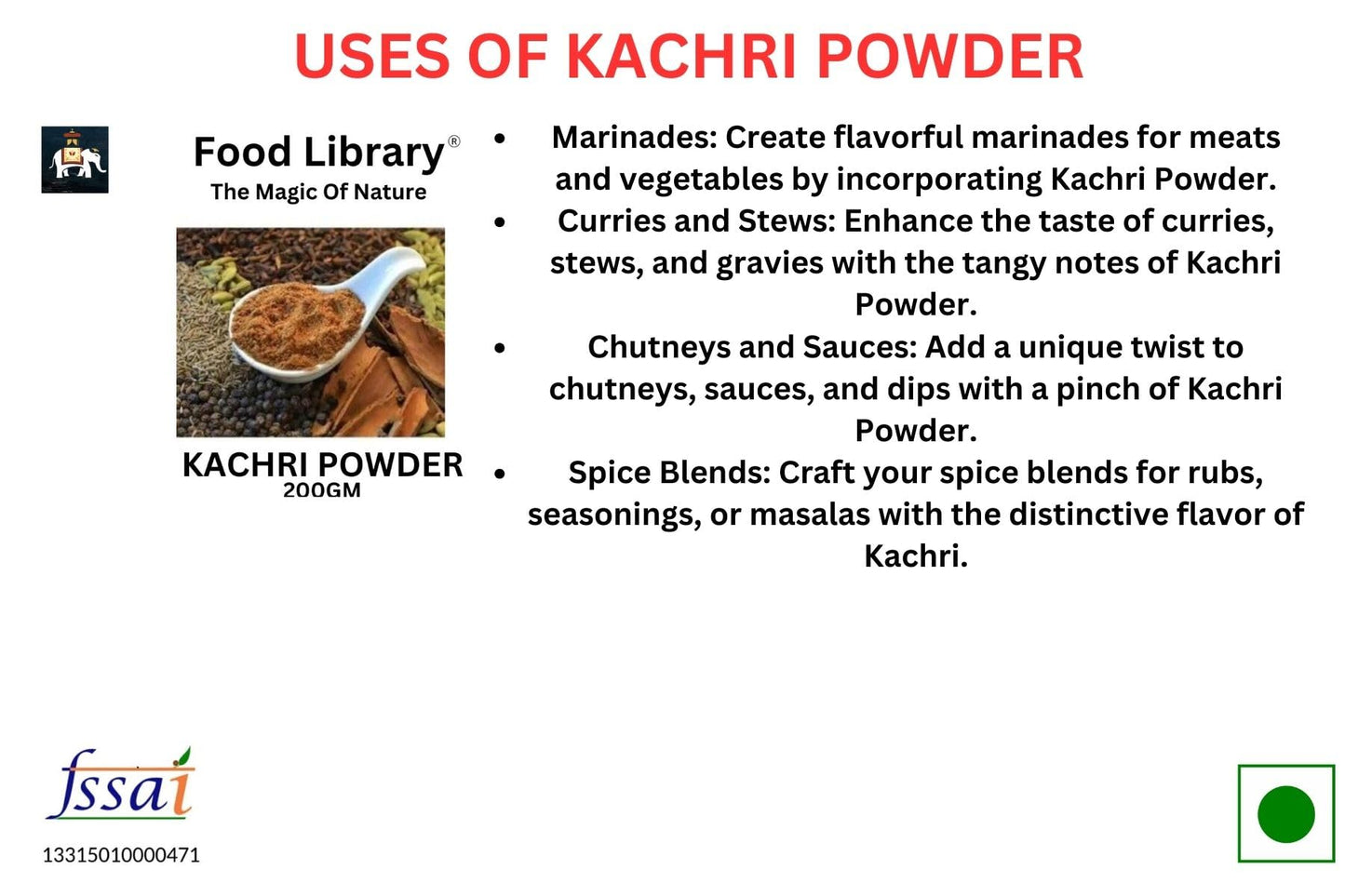 Food Library The Magic Of Nature Authentic Exotic Aromatic Flavourful Indian Spices. (200 gm, Kachri Powder)