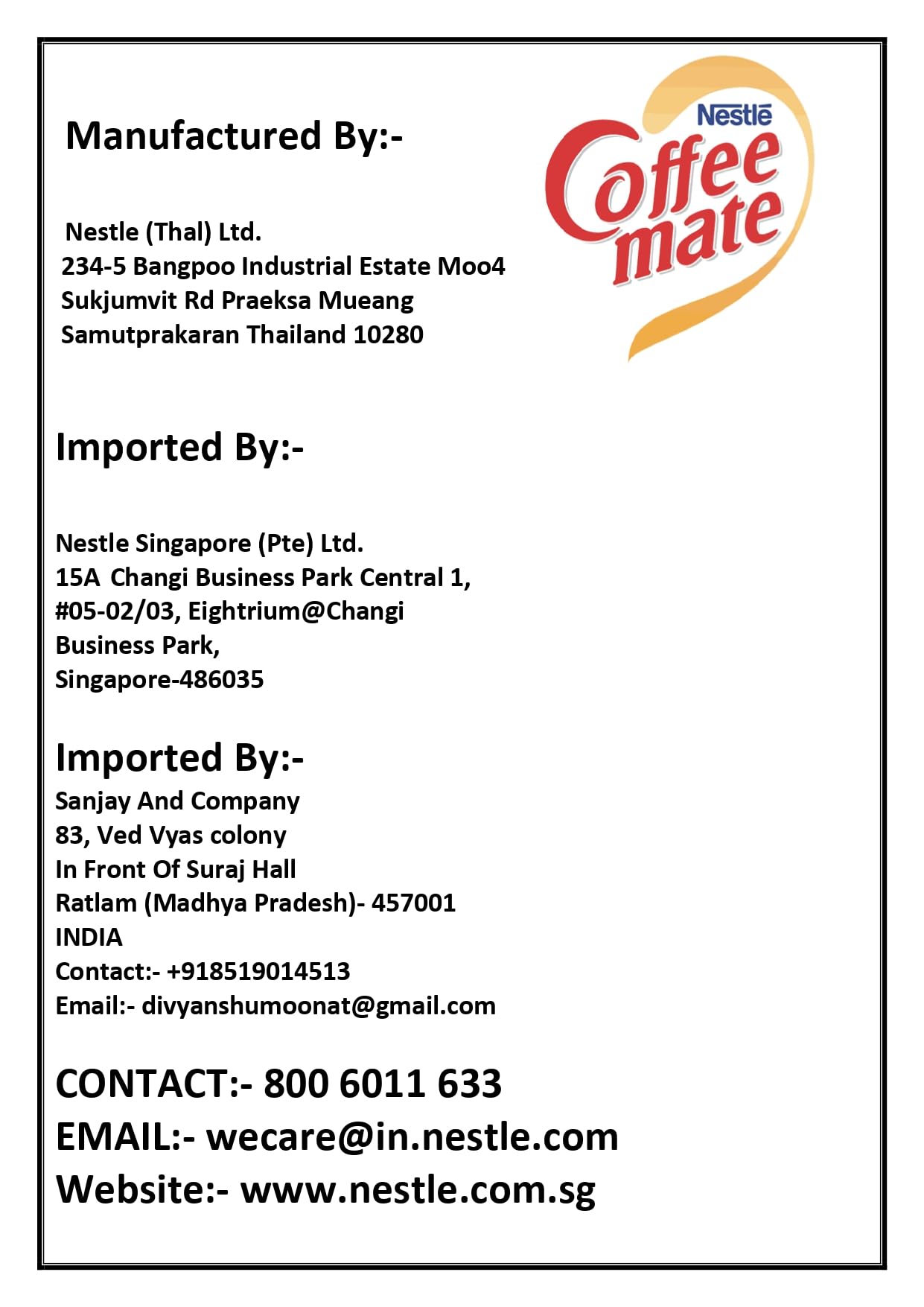 Nestlé Original Coffee Mate Richer & Creamer 400 Grams