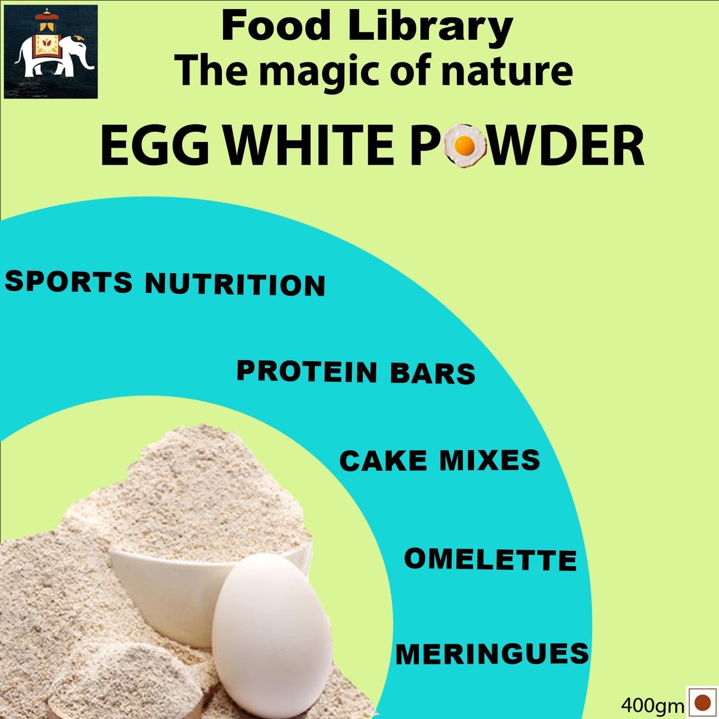 Food Library The Magic Of Nature Premium Egg White Powder - High Protein, Non-GMO, Ideal for Baking and Cooking, 400gm.