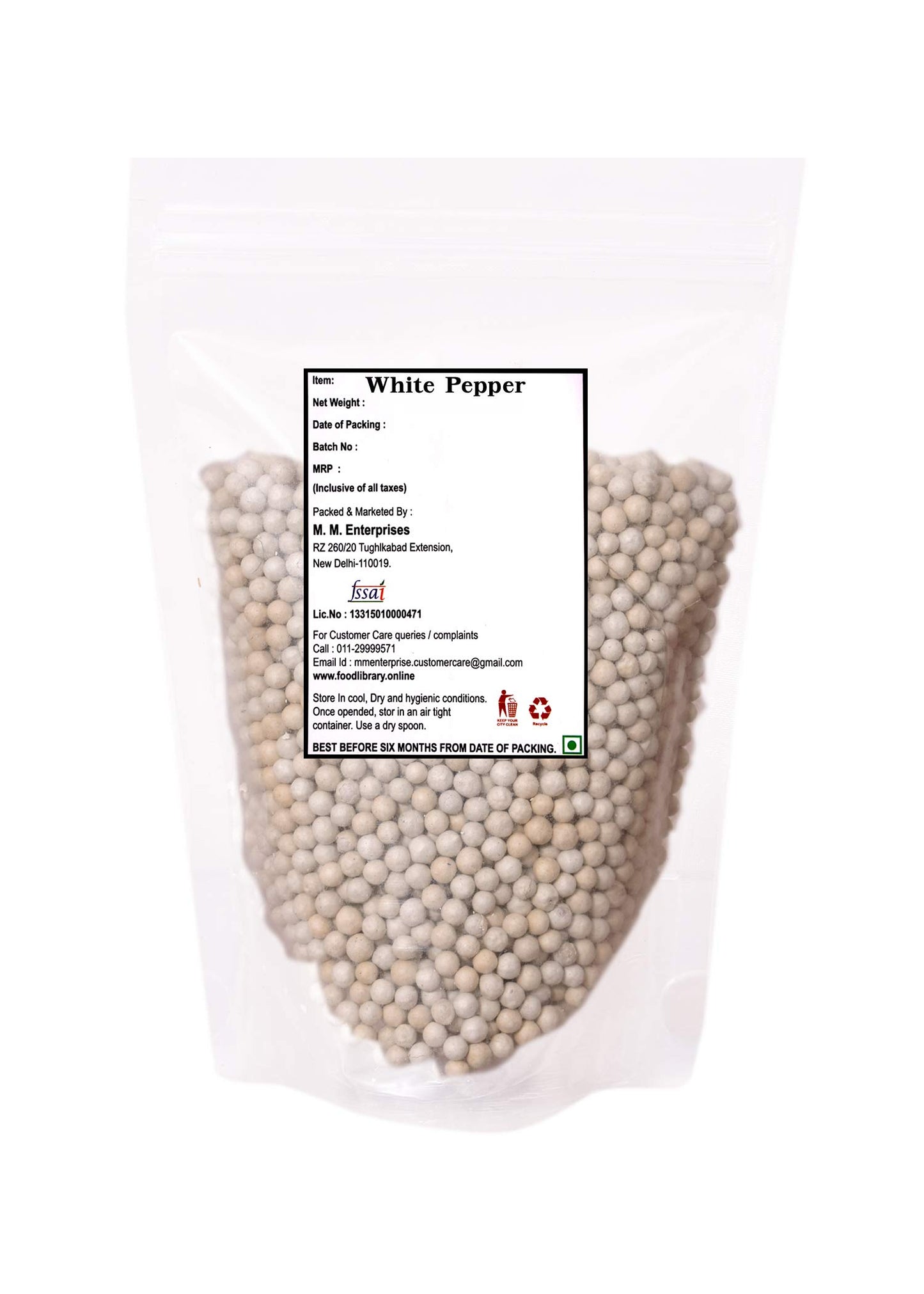 Food Library Whole White Peppercorn ( Sabut Safed Mirch ) (200gm)