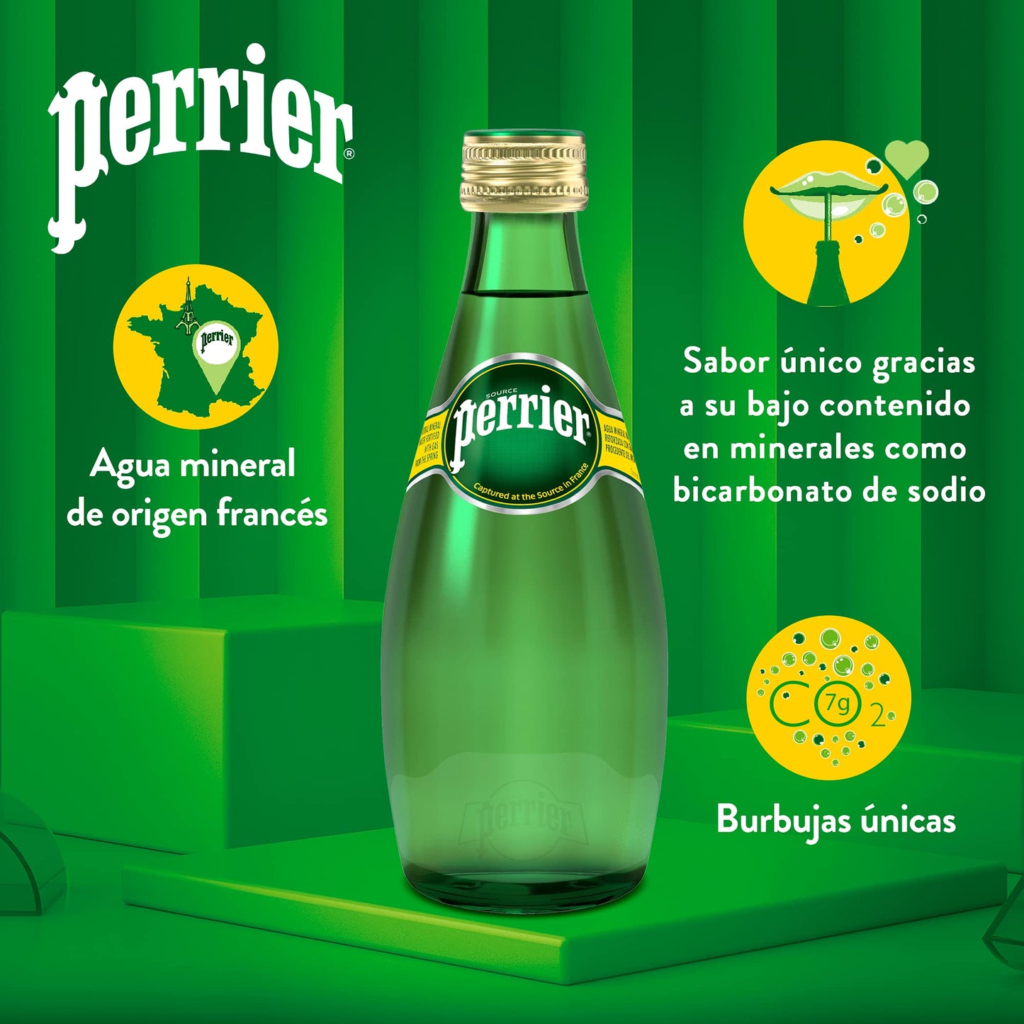 Perrier Carbonated Mineral Water • Water Captured at the Source in France, 11.16 fl oz ℮ 330 ml, 4 Pack