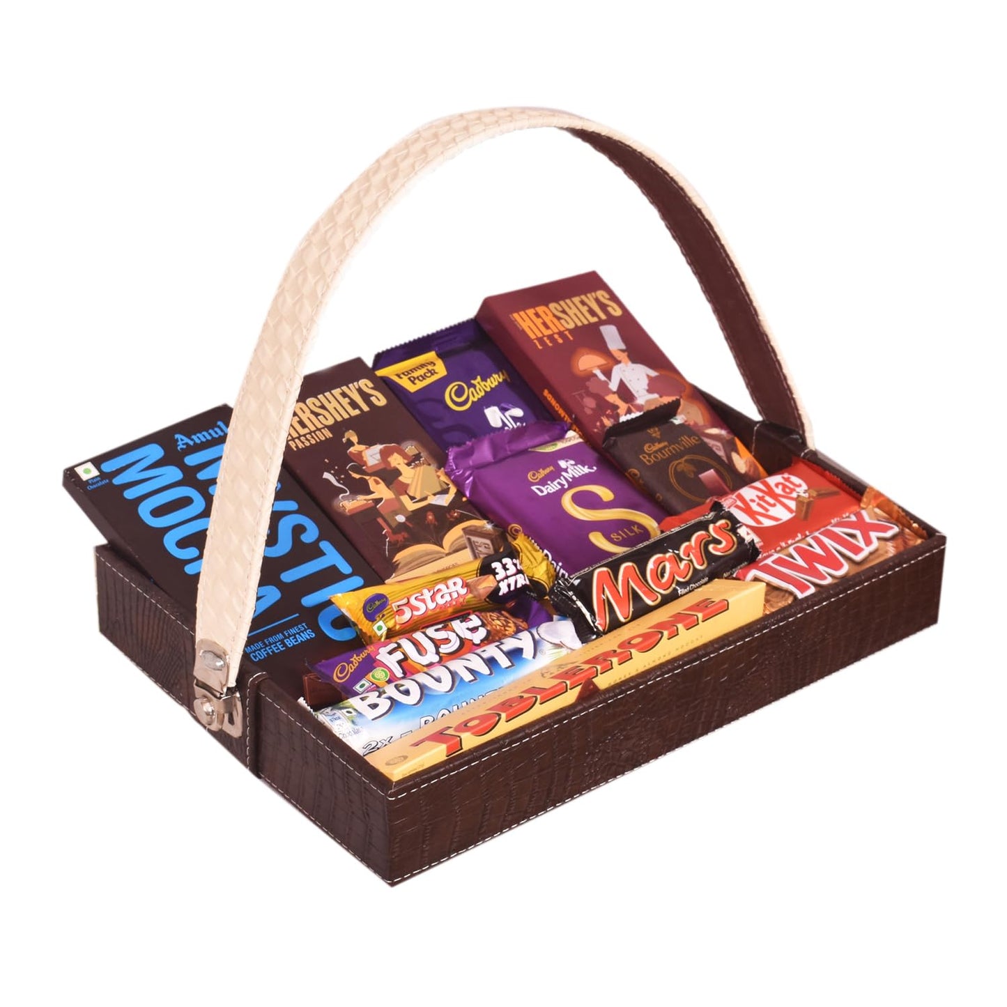 FOOD LIBRARY THE MAGIC OF NATURE Birthday/Anniversary/Christmas/Valentines/Diwali Chocolate Gift Hamper (Chocolates In Leather Basket),600 Gram