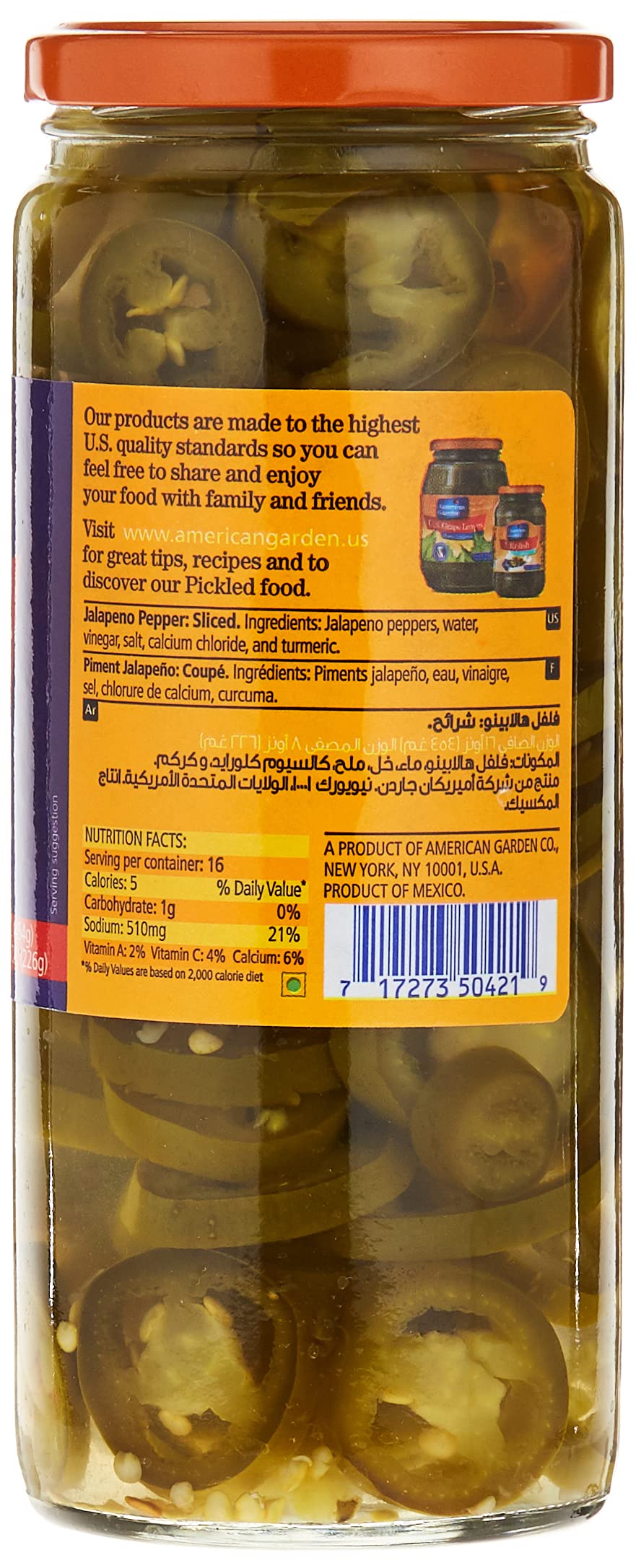 American Garden Jalapeno Peppers Whole, 453g