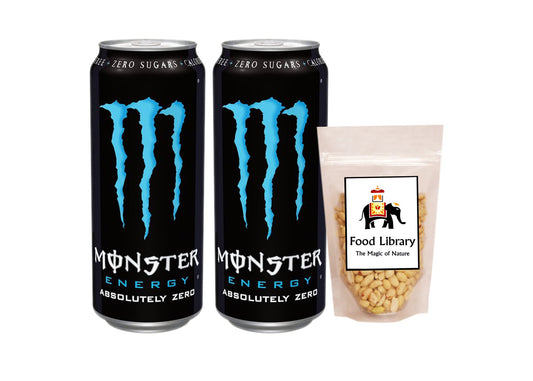 Monster Energy Absolutely Zero Drink Can (Imported), 500ml - Pack of 2 + Food Library Roasted Salted Peanuts, 200g