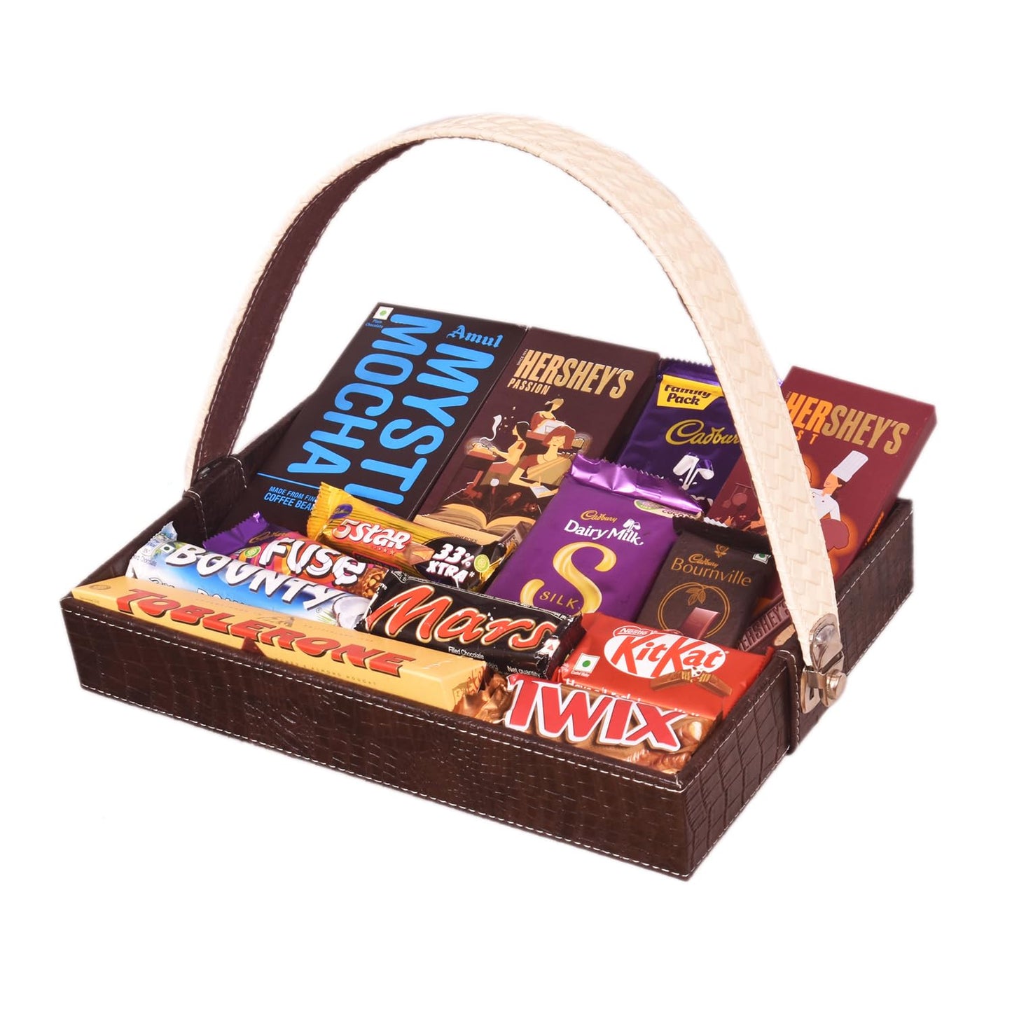 FOOD LIBRARY THE MAGIC OF NATURE Birthday/Anniversary/Christmas/Valentines/Diwali Chocolate Gift Hamper (Chocolates In Leather Basket),600 Gram