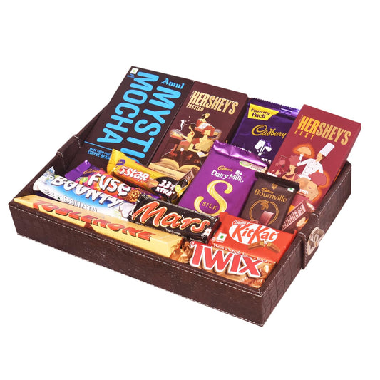 FOOD LIBRARY THE MAGIC OF NATURE Birthday/Anniversary/Christmas/Valentines/Diwali Chocolate Gift Hamper (Chocolates In Leather Basket),600 Gram