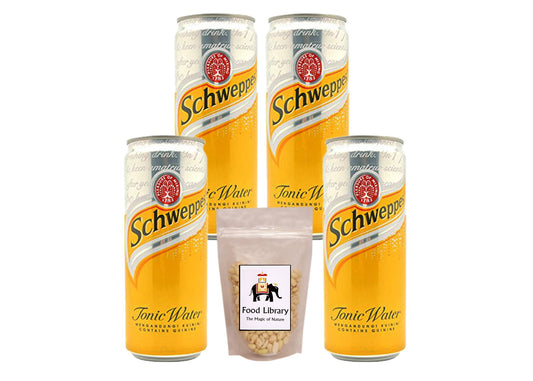FOOD LIBRARY THE MAGIC OF NATURE Schweppes Tonic Water Can(Imported)320Ml,Pack Of 4 + Food Library Roasted Salted Peanuts,200G