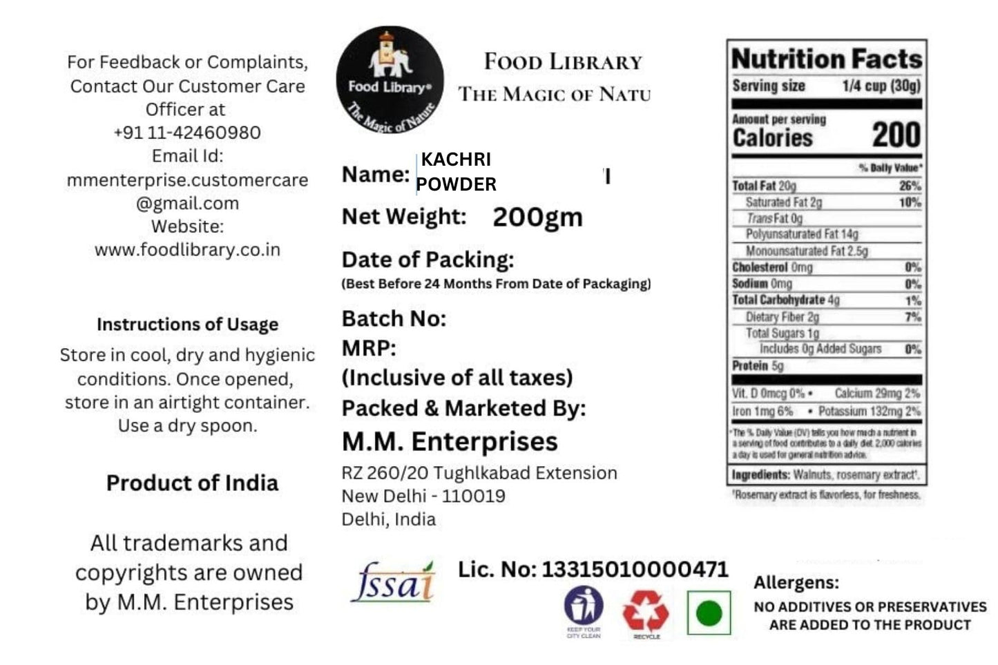 Food Library The Magic Of Nature Authentic Exotic Aromatic Flavourful Indian Spices. (200 gm, Kachri Powder)