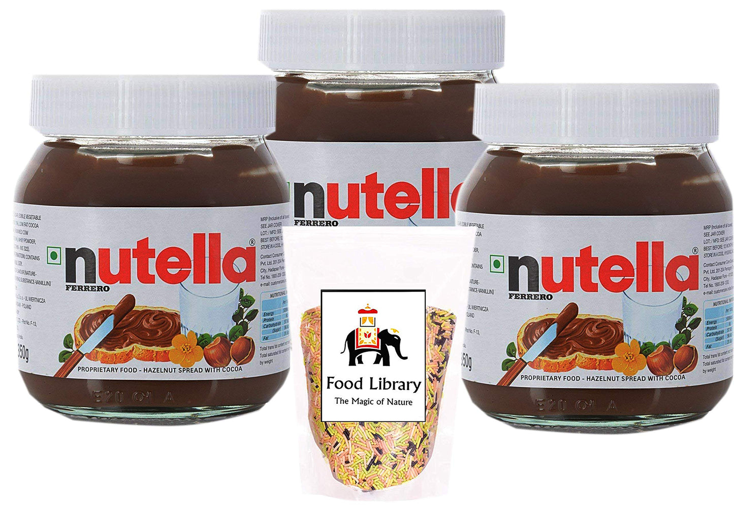 FOOD LIBRARY THE MAGIC OF NATURE Hazelnut Spread With Cocoa,350G(Pack Of 3)+ Free Food Library Sprinkles,100G
