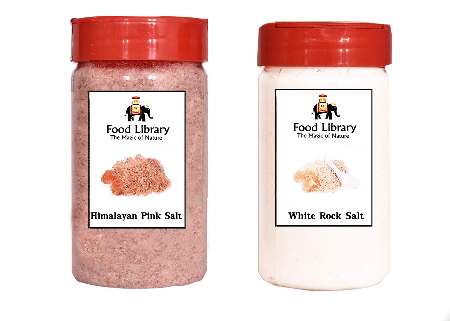 Food Library The Magic of Nature Combo of Natural Himalayan Pink Rock Salt & White Rock(Sendha Namak) Salt Sprinkler, 200gm Each