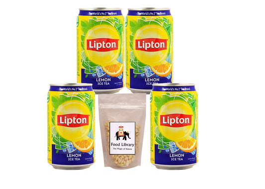 Lipton Lemon Ice Tea (Imported), 300ml - Pack of 4 Cans + Food Library Roasted Salted Peanuts, 200g