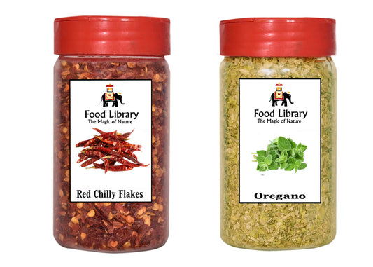 Food Library The Magic of Nature Combo of Red Chilli Flakes & Oregano Sprinkler, 40g Each