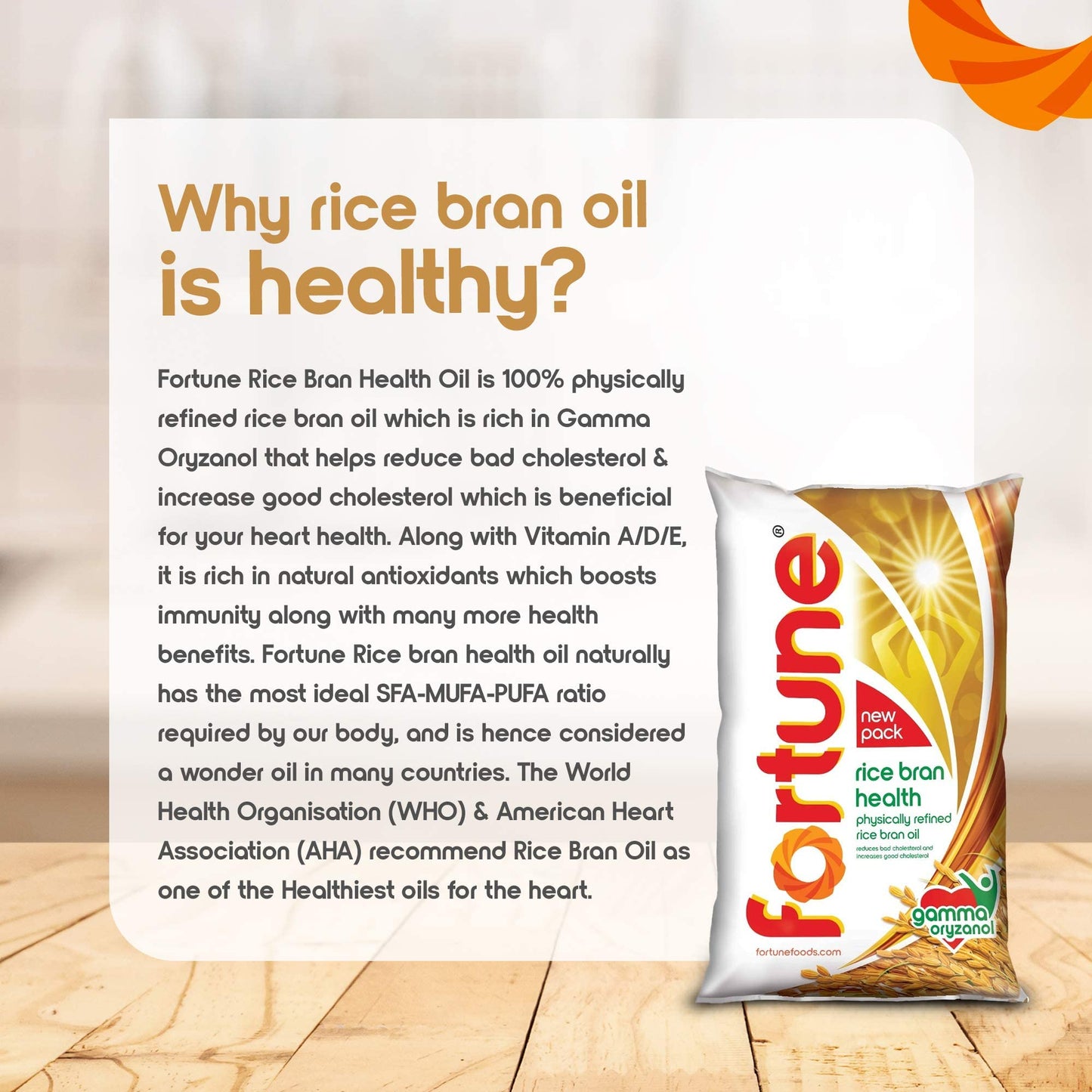 Fortune Rice Bran Health Oil, Cooking Oil for Healthier Heart, 1L Pouch