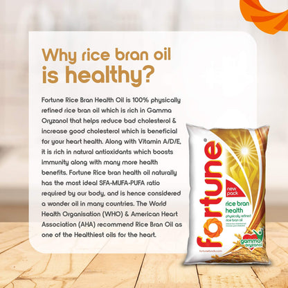 Fortune Rice Bran Health Oil, Cooking Oil for Healthier Heart, 1L Pouch