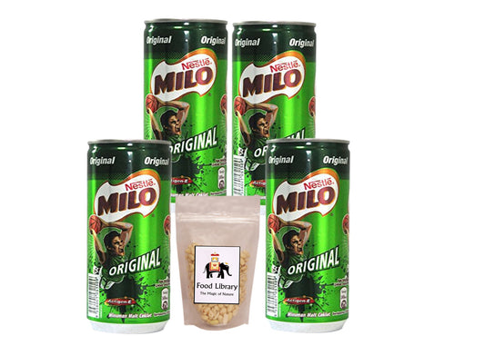 Nestle Milo Original Chocolate Energy Drink Can (Imported), 240ml - Pack of 4 + Food Library Roasted Salted Peanuts, 200g
