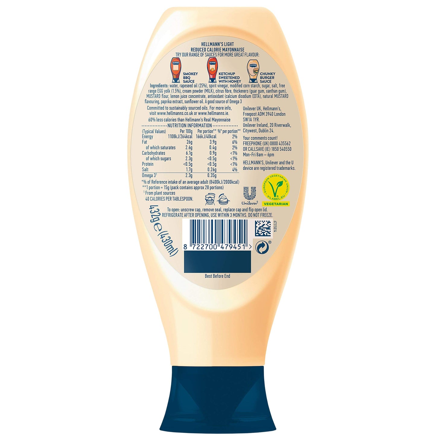 Hellmann's Light Mayonnaise, 430 ml