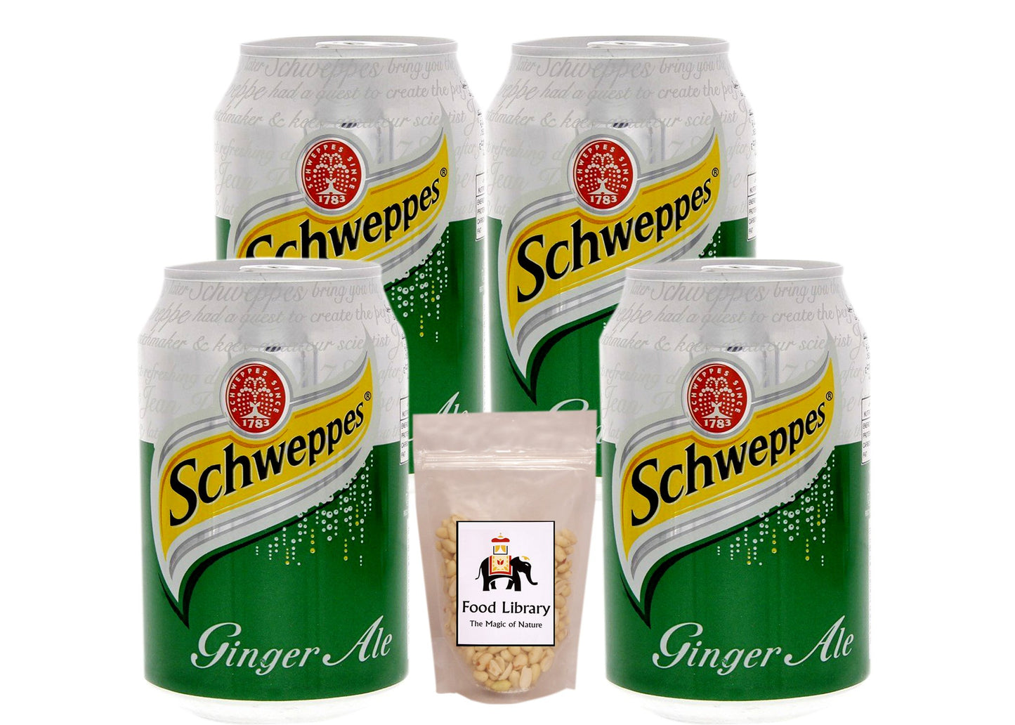 Ginger Ale Can (Imported), 300ml - Pack of 4 + Food Library Roasted Salted Peanuts, 200g