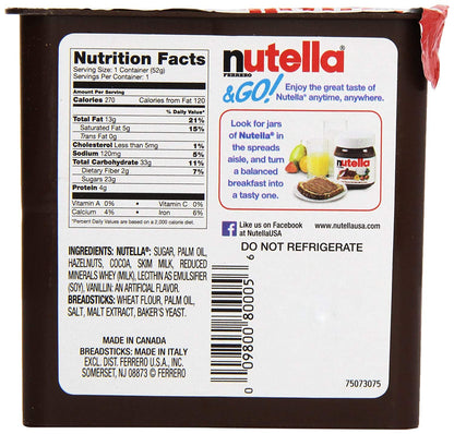 Nutella Ferrero & Go Hazelnut Spread & Malted Bread sticks, 48g (Pack of 2)