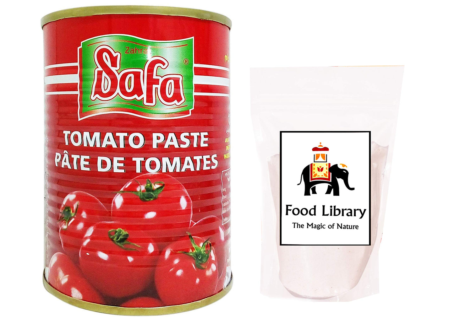 Safa Zahrat Tomato Paste Tin, 400g + Food Library Rock Salt (Sendha Namak), 200g Combo Pack