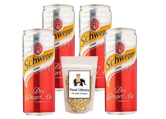 Dry Ginger Ale Can (Imported), 320ml,(Pack of 4) + Food Library Roasted Salted Peanuts, 200g